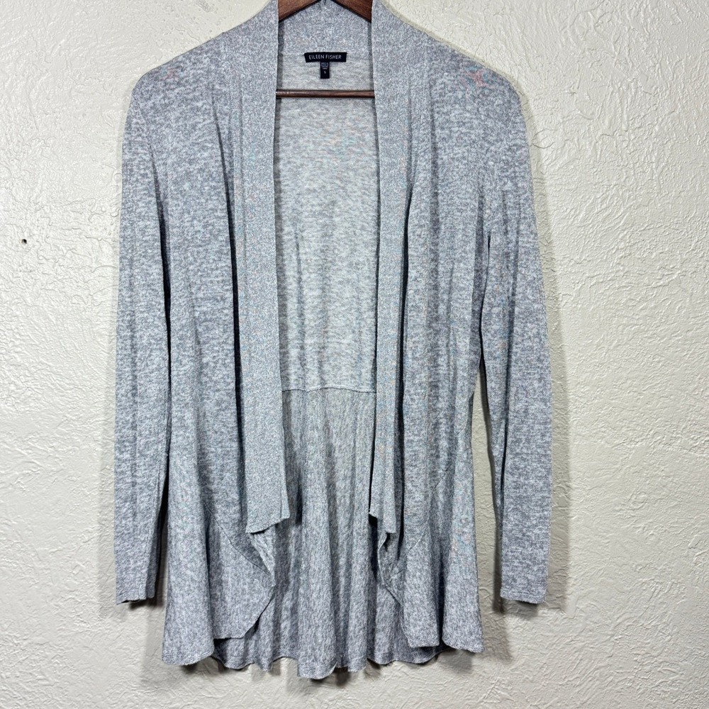 Eileen Fisher Cardigan Small Gray Asymmetric Open Linen Tunic Italian Minimalist